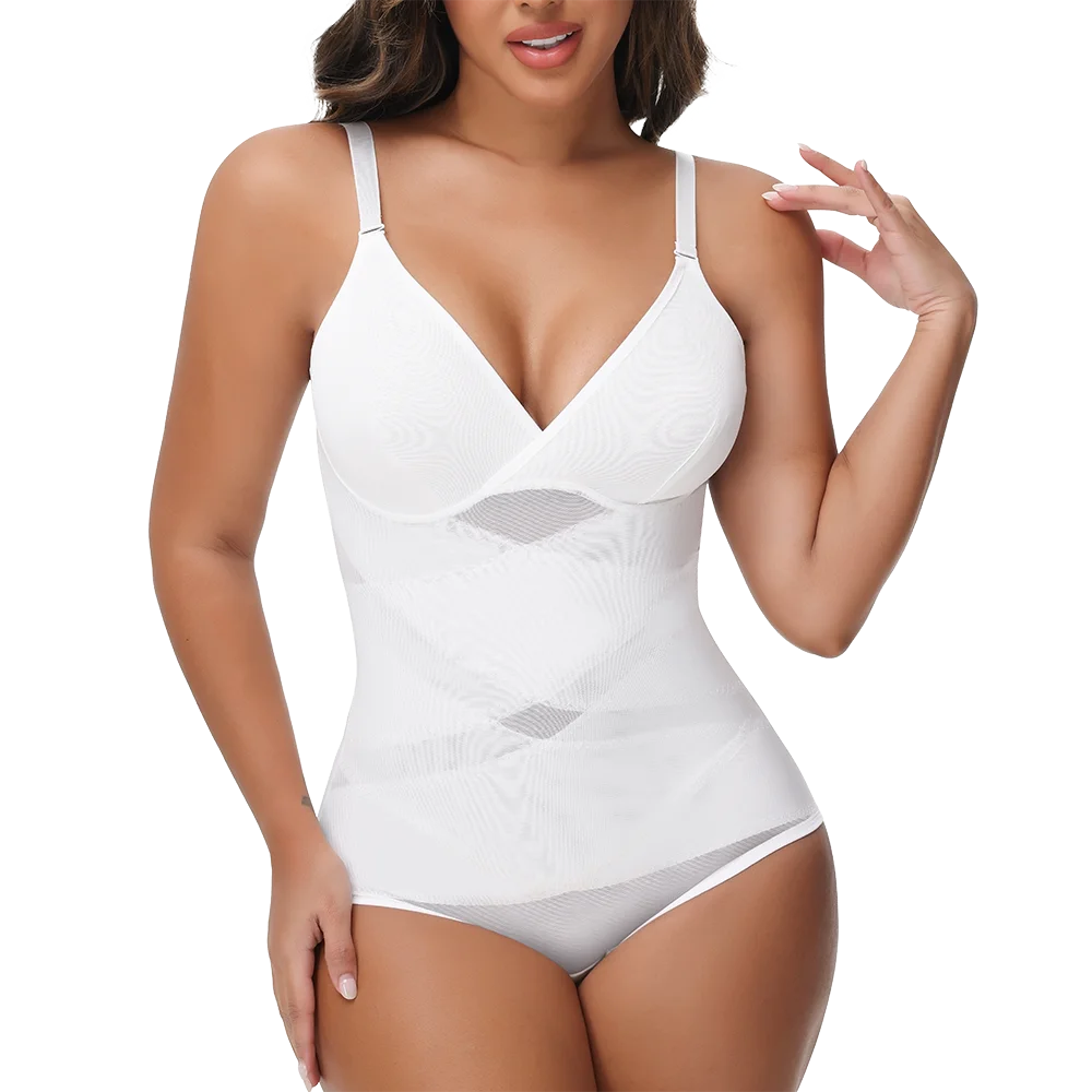Women's Cross-Back Mesh Shapewear Bodysuit – Slimming Fit, Tummy Control