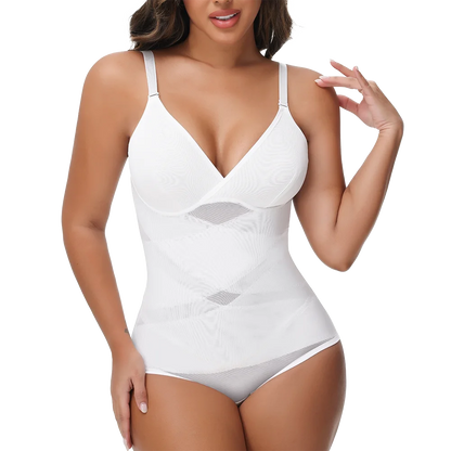 Women's Cross-Back Mesh Shapewear Bodysuit – Slimming Fit, Tummy Control