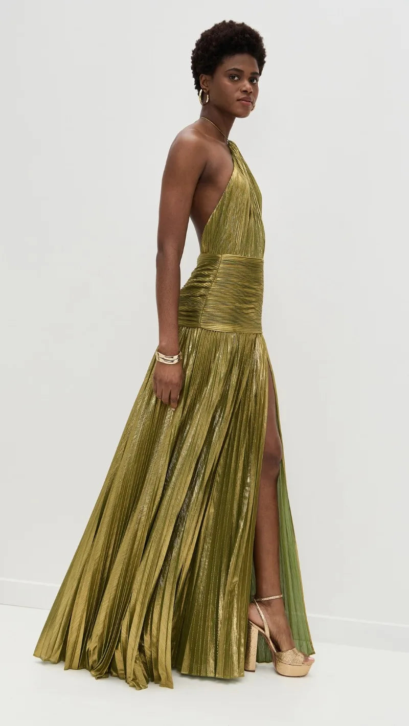 Women’s Halter Evening Gown – Floor-Length, High-Slit Elegance