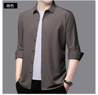 Men’s Ultra-Stretch Long-Sleeve Shirt – Silky Feel, Smart Casual Fit