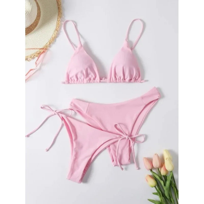 Women's 3-Piece Triangle Bikini Set – Tie Side Swimwear