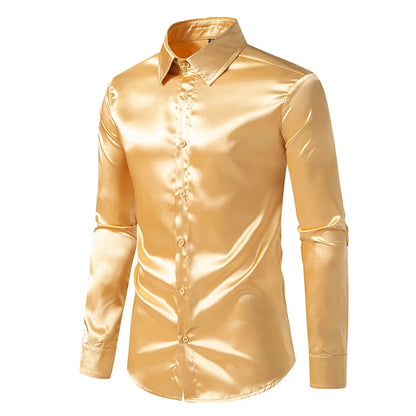 Men’s Satin Dress Shirt – Long Sleeve Formal Button Down