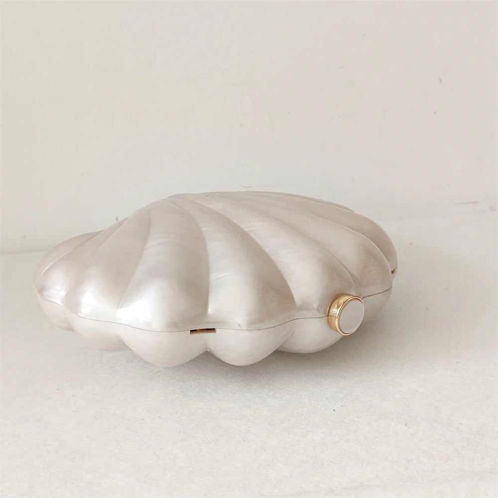 Shell Clutch Evening Bag – Beaded Handle, Formal Elegance