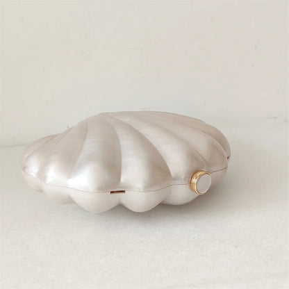 Shell Clutch Evening Bag – Beaded Handle, Formal Elegance