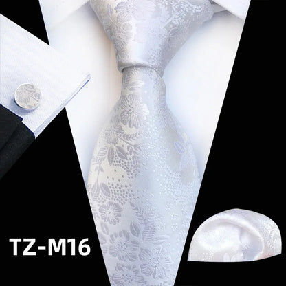 Men’s Floral Necktie Set – Tie, Pocket Square & Cufflinks