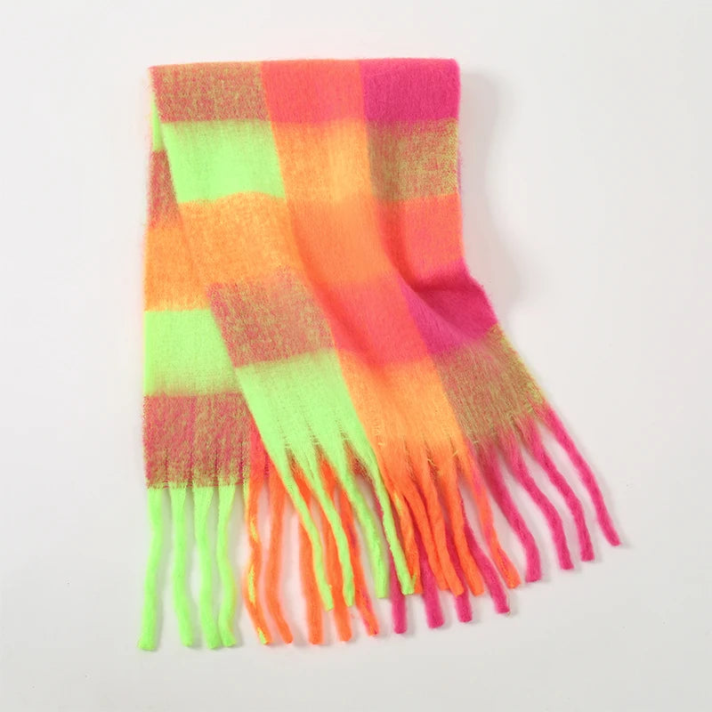Women’s & Teens Plaid Fringe Scarf – Oversized Warm Wrap