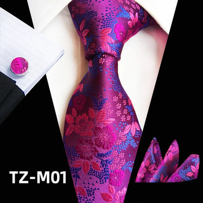 Men’s Floral Necktie Set – Tie, Pocket Square & Cufflinks