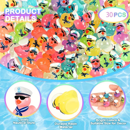 Multicolored Mini Resin Cruise Duck with Sunglasses, Glow in the Dark Tiny Colorful Sailor Resin Duck Random Colors