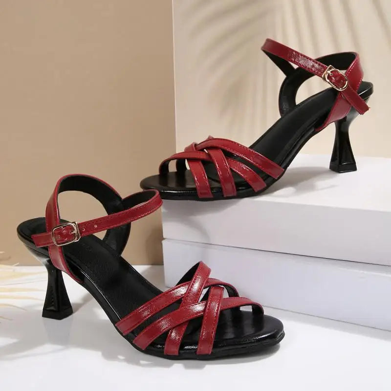 Women’s Cross Strap Heeled Sandals – Buckle Back, Party Ready