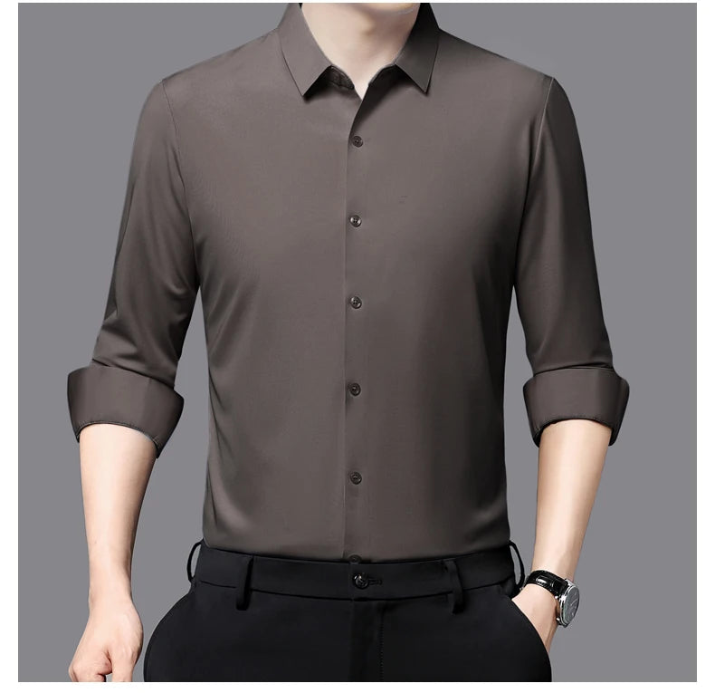 Men’s Ultra-Stretch Long-Sleeve Shirt – Silky Feel, Smart Casual Fit