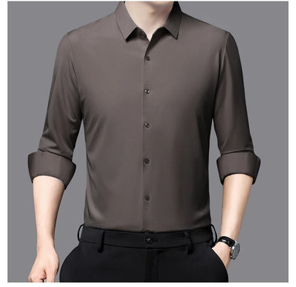 Men’s Ultra-Stretch Long-Sleeve Shirt – Silky Feel, Smart Casual Fit