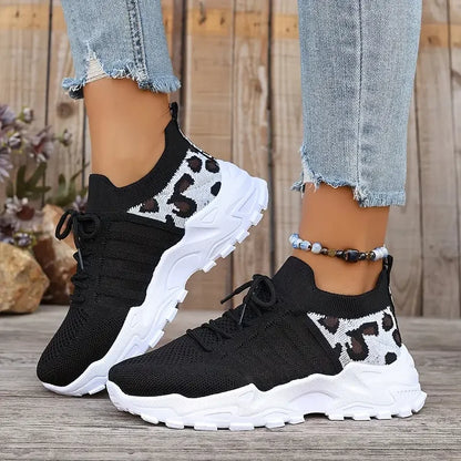 Women's peek-a-boo mesh Leopard print sneakers