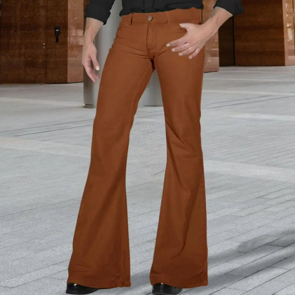 Men’s 70s Retro Flare Pants – Classic Bell Bottom Trousers – S – Dark Brown