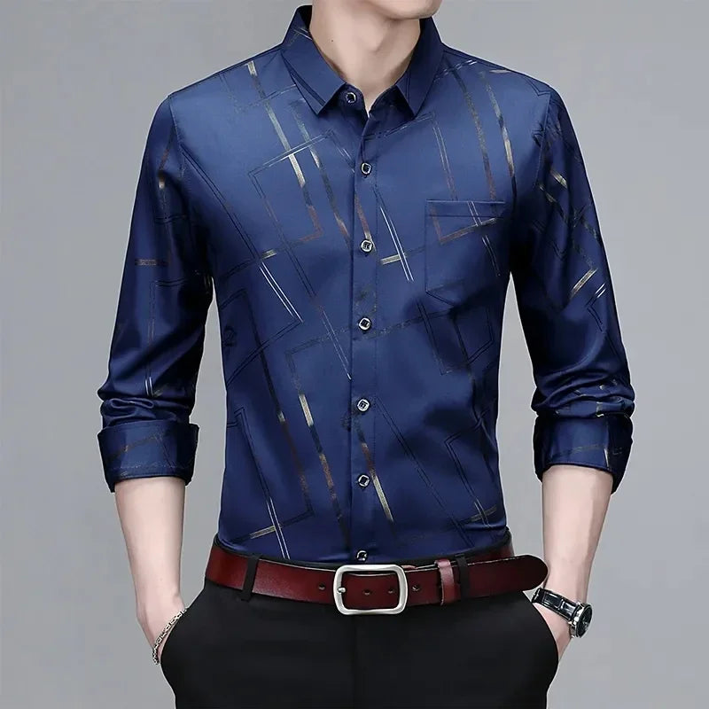 Men's Casual and Fashionable Long Sleeved Printed Shirt, Non Ironing and Wrinkle Resistant Business Top - The Dock Drop