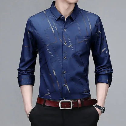 Men's Casual and Fashionable Long Sleeved Printed Shirt, Non Ironing and Wrinkle Resistant Business Top - The Dock Drop