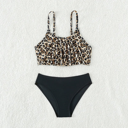 Girls’ Leopard Tankini Set – 2-Piece Swimwear, Adjustable Straps
