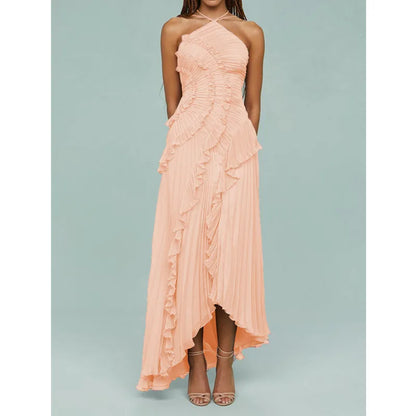 Ruffle Halter A-Line Maxi Dress