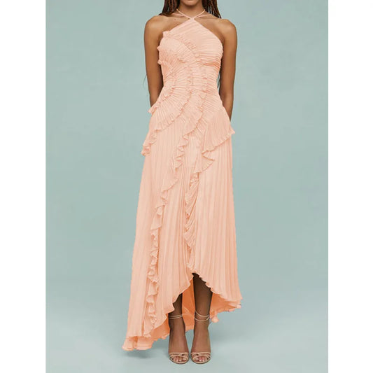 Ruffle Halter A-Line Maxi Dress