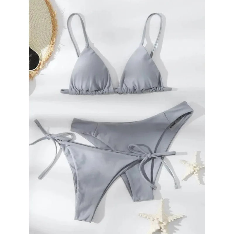 Women's 3-Piece Triangle Bikini Set – Tie Side Swimwear