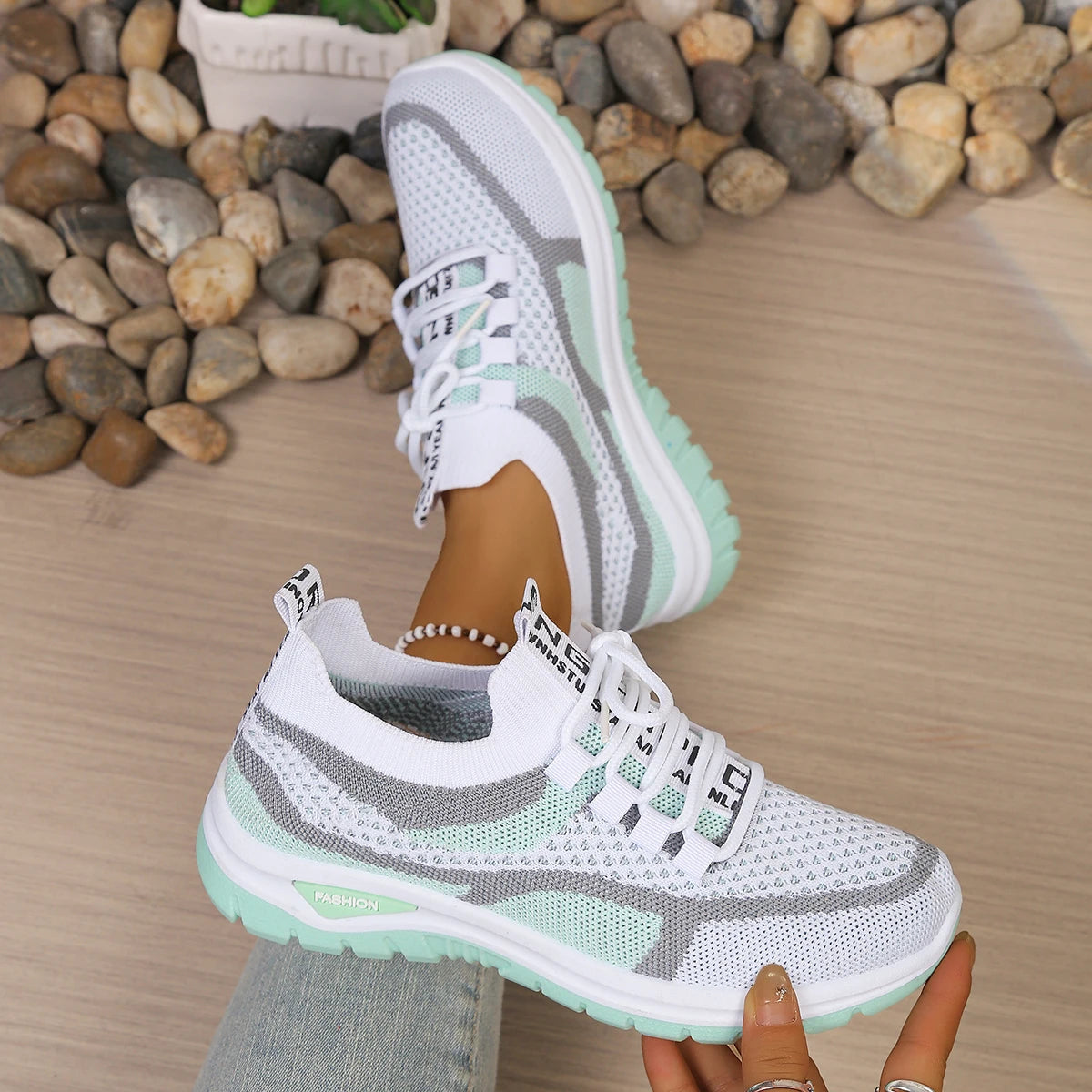 Women’s Lightweight Patchwork Lace-Up Sneakers – Casual Travel Walking Shoes