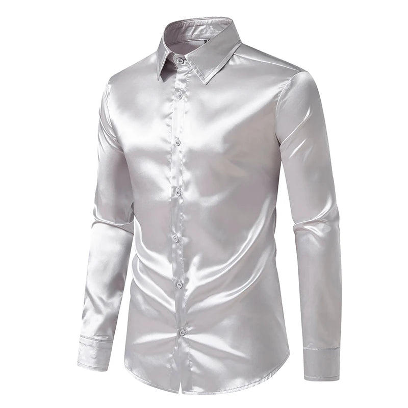 Men’s Satin Dress Shirt – Long Sleeve Formal Button Down