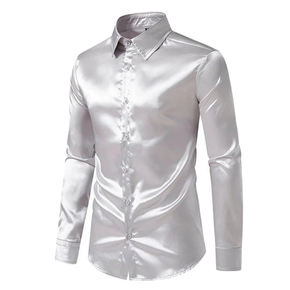 Men’s Satin Dress Shirt – Long Sleeve Formal Button Down