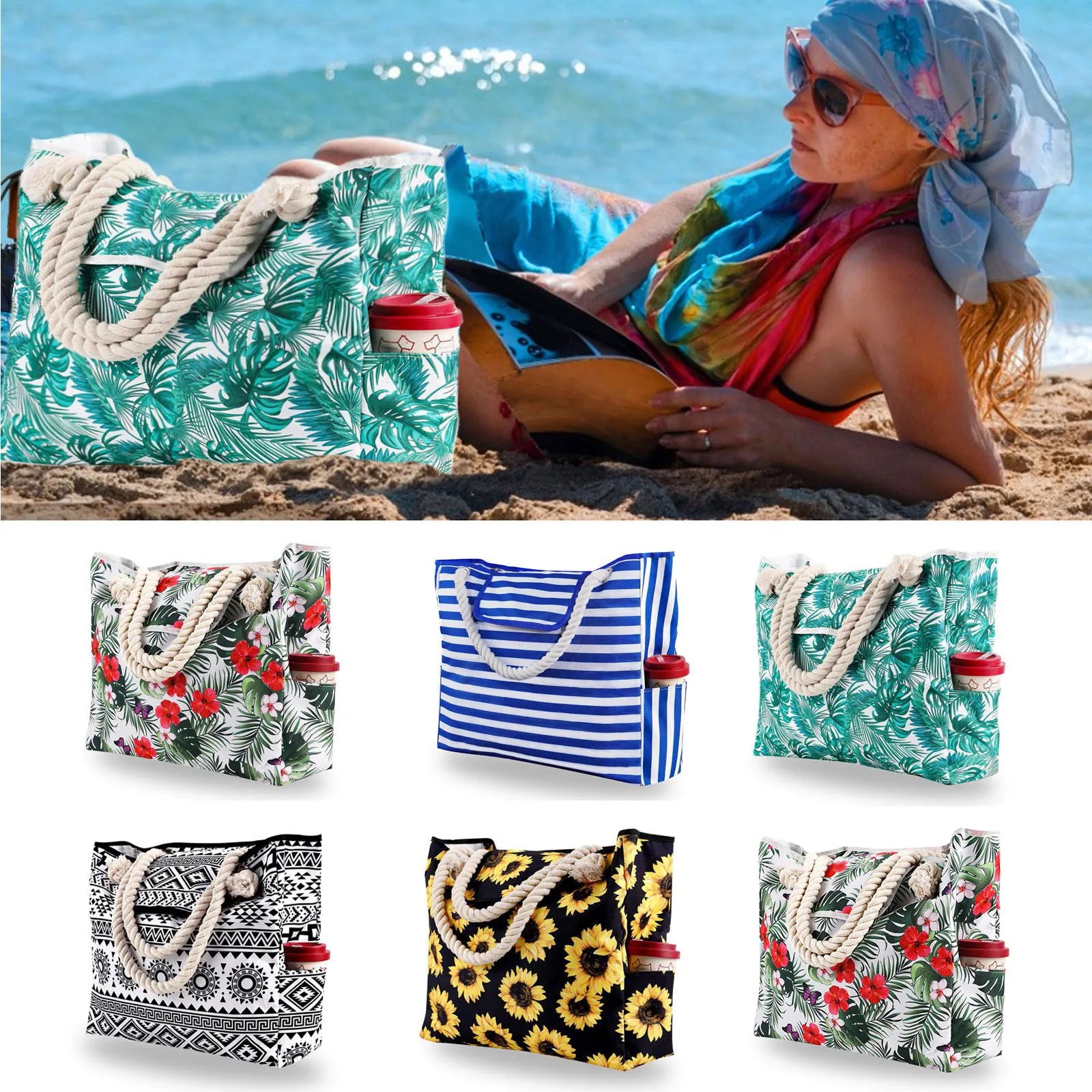 Striped Rope-Handle Beach Tote - The Dock Drop
