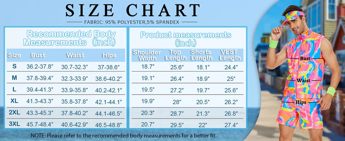 Men’s 80s Cruise Outfit Set – Neon Print Shirt & Shorts