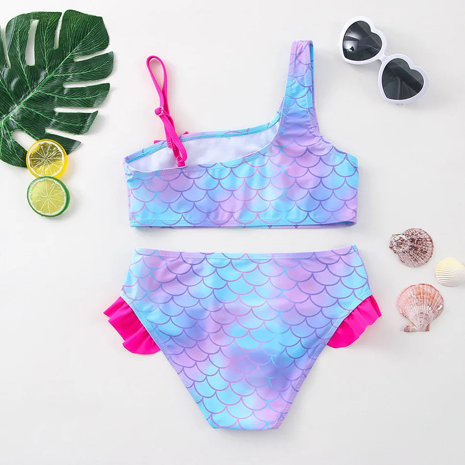 UV Baby Girl Swimsuit Two Piece Swimming Jumpsuit Ruffles Bathing Suit Summer Sleeveless Kids Swimwear for Girls 3-10 Years