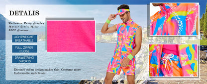 Men’s 80s Cruise Outfit Set – Neon Print Shirt & Shorts