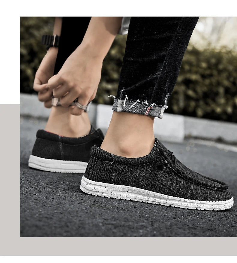 Men’s Canvas Slip – on Loafers – Lightweight Casual Shoes – Black – 46