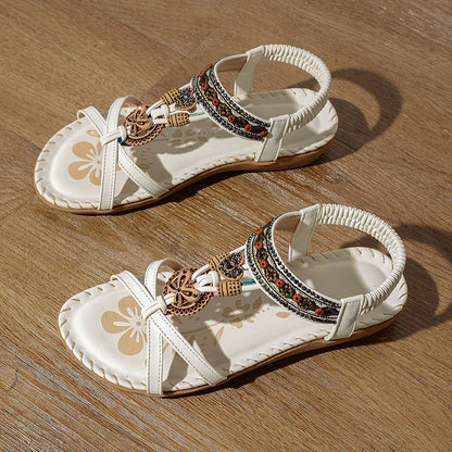 Women’s Boho Beaded Strap Sandals – Casual Summer Walking Shoes