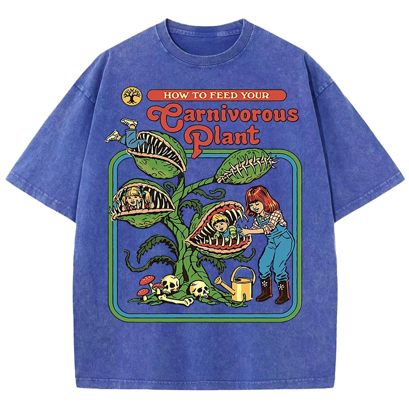 Carnivorous Plant Vintage Washed Tee – 100% Cotton Graphic T-Shirt