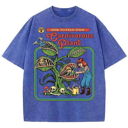 Carnivorous Plant Vintage Washed Tee – 100% Cotton Graphic T-Shirt