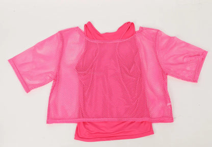 Women’s 80s Neon Mesh Top and Gloves Set – Retro Party Costume – Neon Green Set – M