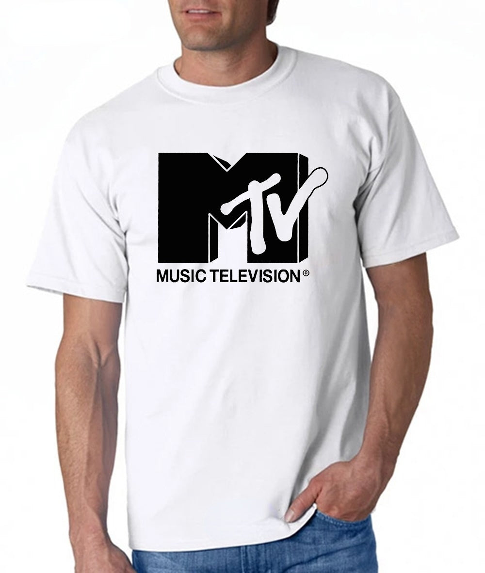 Men’s 80s Graphic T – Shirt – Retro Music Print Tee – Black Classic Logo – 2XL