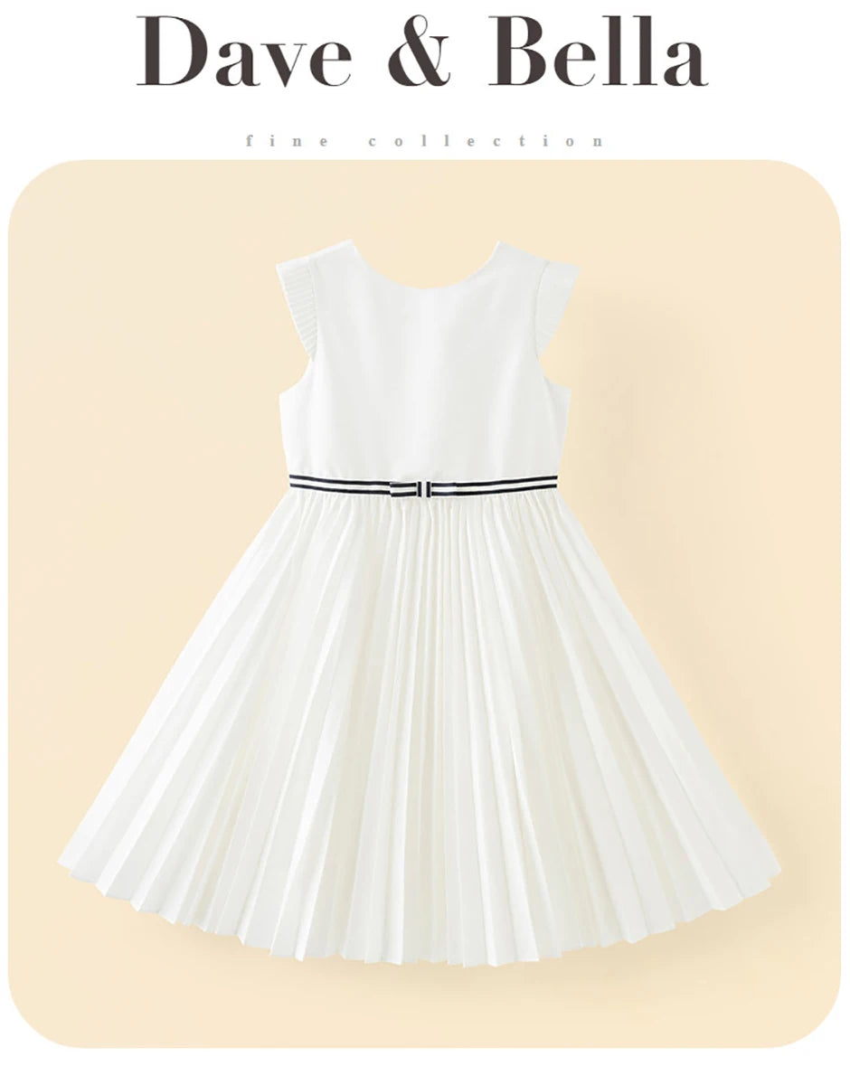 Girls White Pleated Party Dress – Sleeveless A-Line Dress