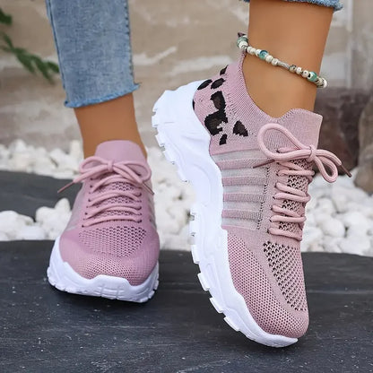 Women's peek-a-boo mesh Leopard print sneakers