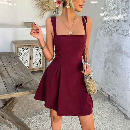 Sleeveless A-Line Square Neck Dress – Back Bow Tie
