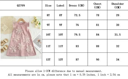 Girls’ 3D Flower A-Line Dress – Sleeveless, Knee Length