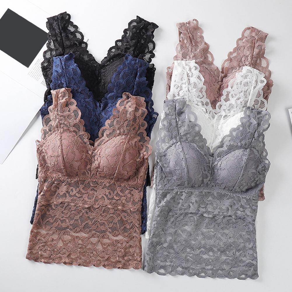 Women’s Lace V-Neck Tank Top – Soft Stretch Bralette Style