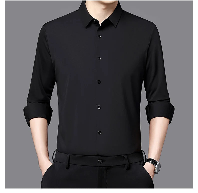 Men’s Ultra-Stretch Long-Sleeve Shirt – Silky Feel, Smart Casual Fit