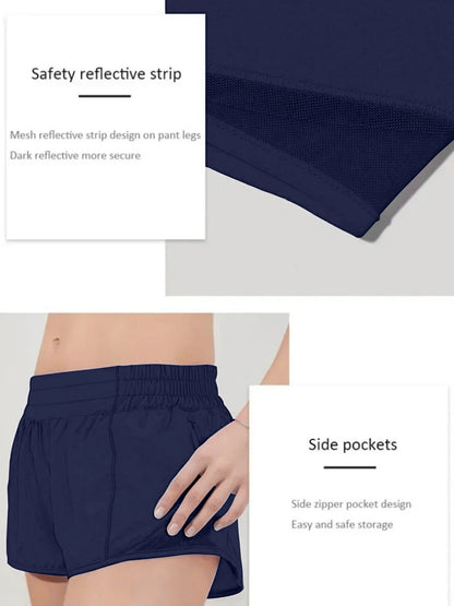Women’s Quick-Dry Athletic Shorts – High Waist, Zipper Pockets