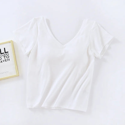 Women's & Teens Cotton Short-Sleeve Padded V-Neck Top
