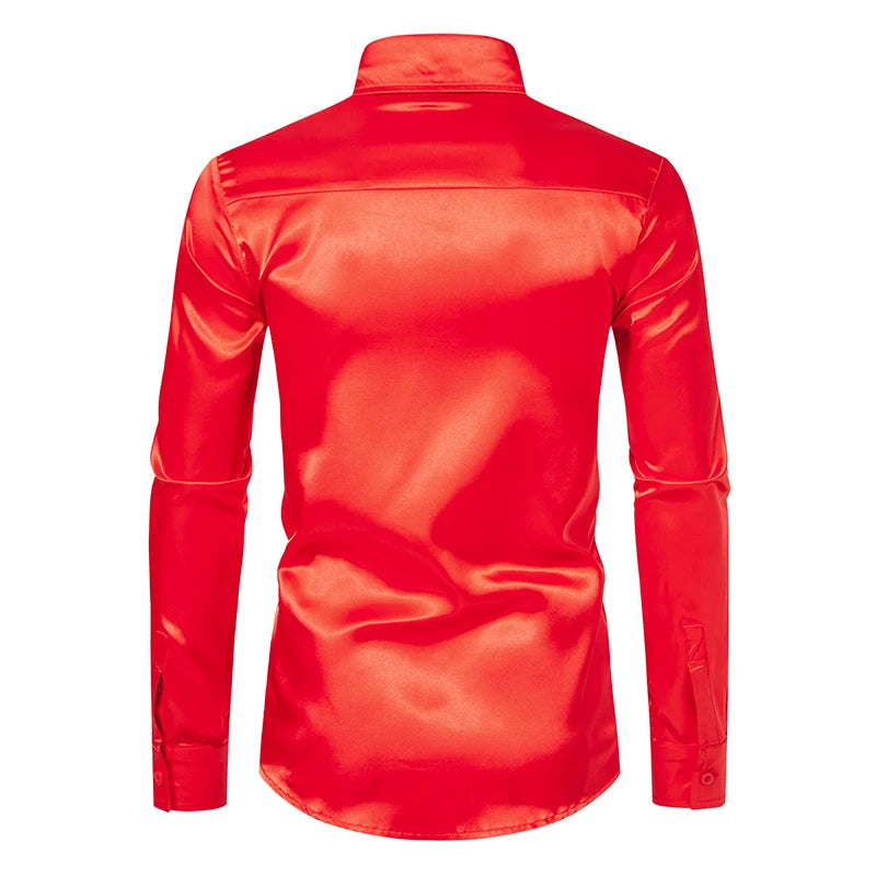 Men’s Satin Dress Shirt – Long Sleeve Formal Button Down