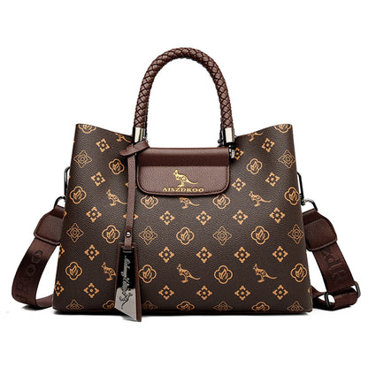 Elegant Pattern Tote – Kangaroo Brown Shoulder Handbag with Braided Handle