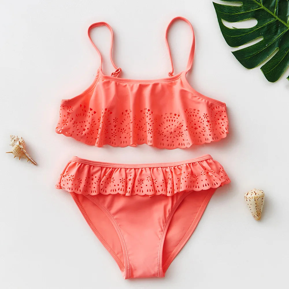 UV Baby Girl Swimsuit Two Piece Swimming Jumpsuit Ruffles Bathing Suit Summer Sleeveless Kids Swimwear for Girls 3-10 Years