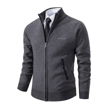 Men’s Stand-Collar Zip Knit Cardigan – Thick, Warm, Everyday Layer