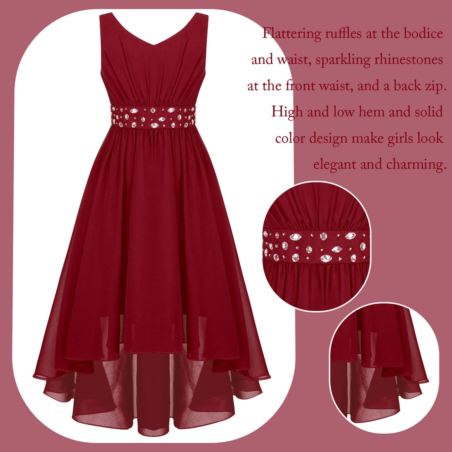 Girls’ Beaded Hi-Low Chiffon Dress – Flower Girl & Party