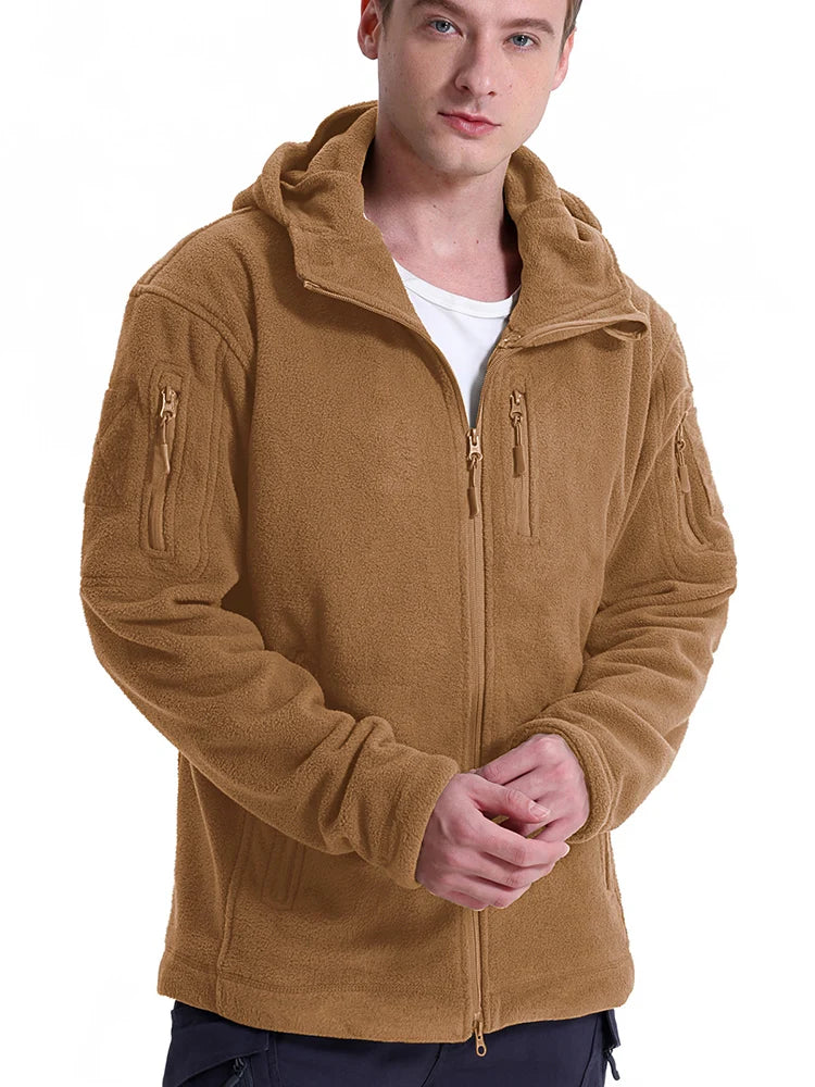 Men’s Fleece Zip-Up Hooded Jacket – Warm, Multi-Pocket, Outdoor Ready